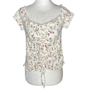 Faded Rose Floral smock off shoulder or on shoulder blouse cottagecore Large